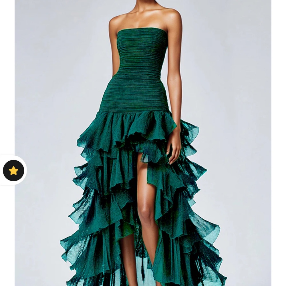 Emerald Green Strapless Asymmetrical Gown